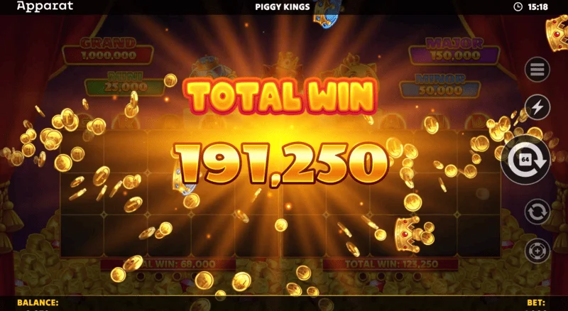Piggy Kings - obrazovka výhry v Free Games