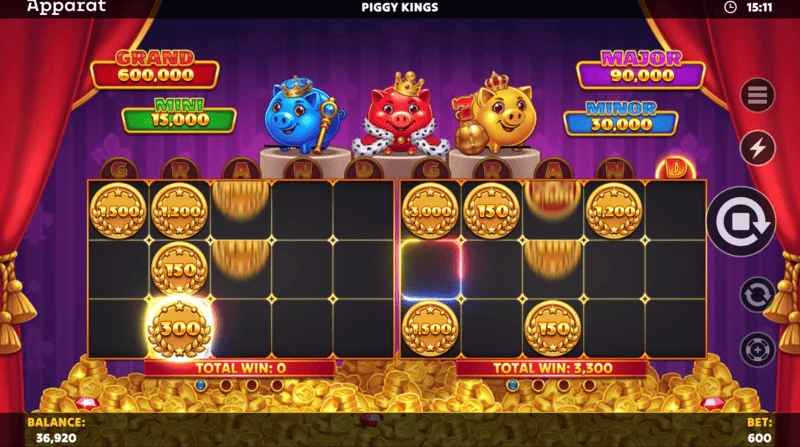 Piggy Kings - menu nastavení a rozsah sázek